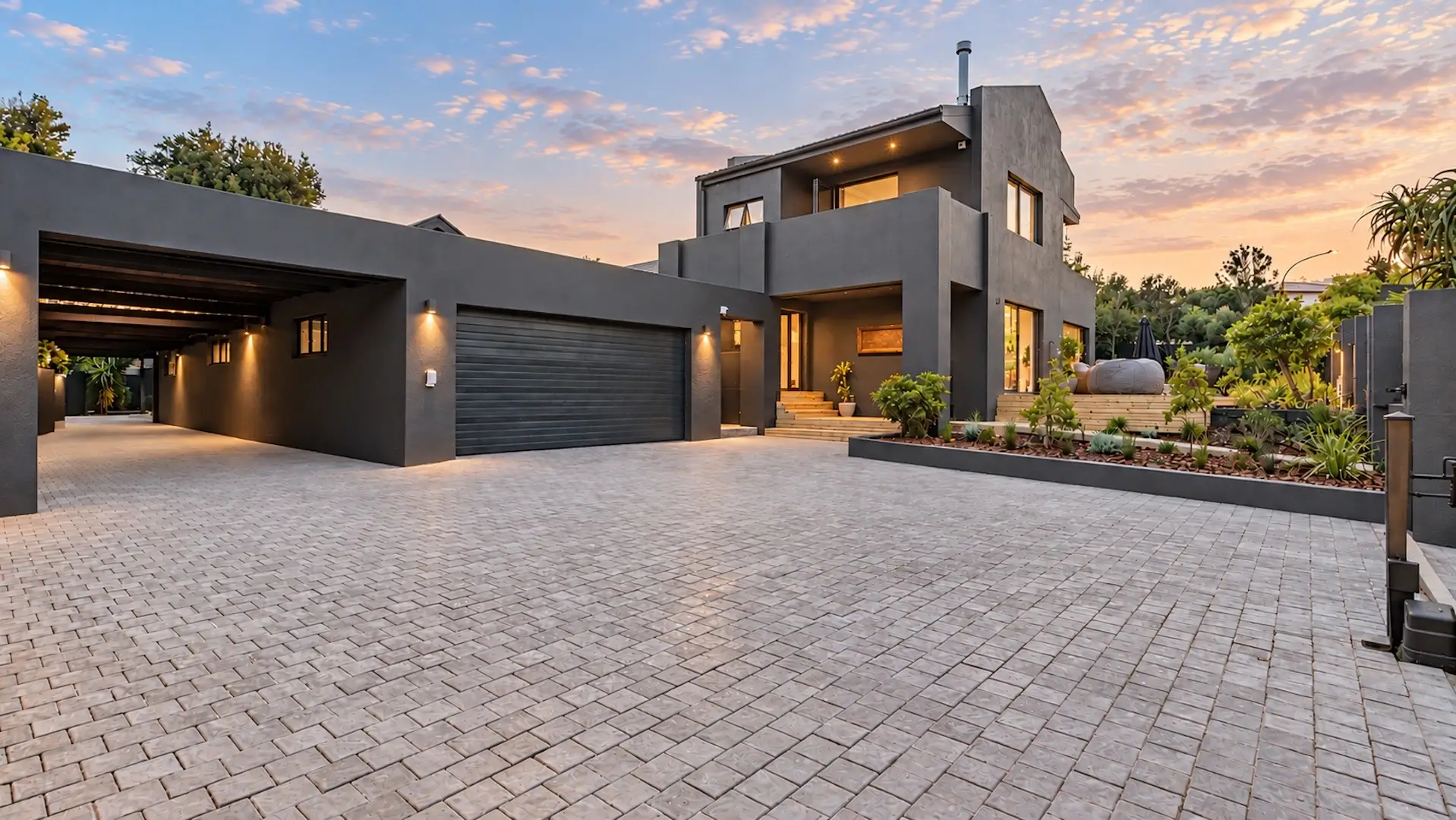 CAPECAST cobble driveway at a modern Helderberg home