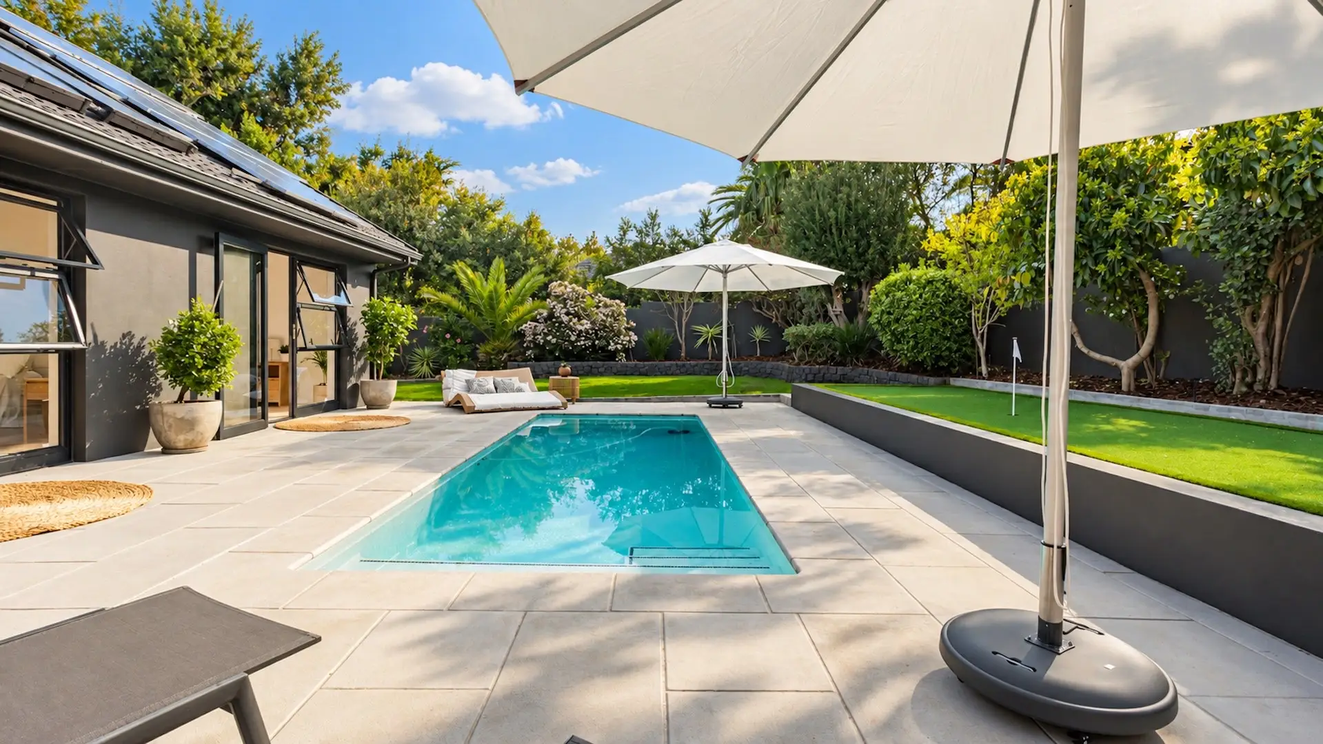 CAPECAST paving tiles around a swimming pool
